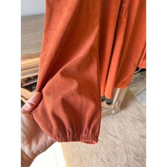 NWT Jacquie The Label Button Front Cord Dress Long Sleeve in Burnt Orange Size M - Picture 3 of 9